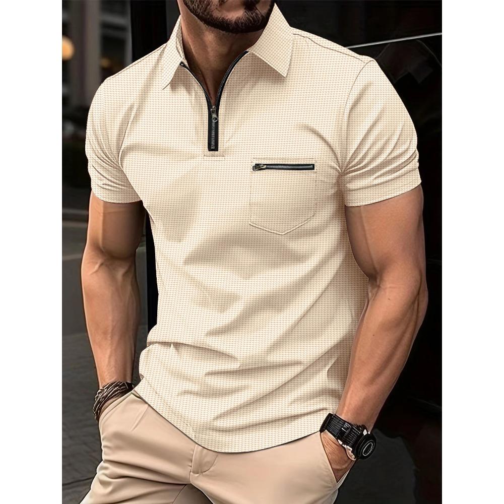 

New Waffle-Pattern Men s Polo Shirt with Pocket and Turn-Down Collar XXXL