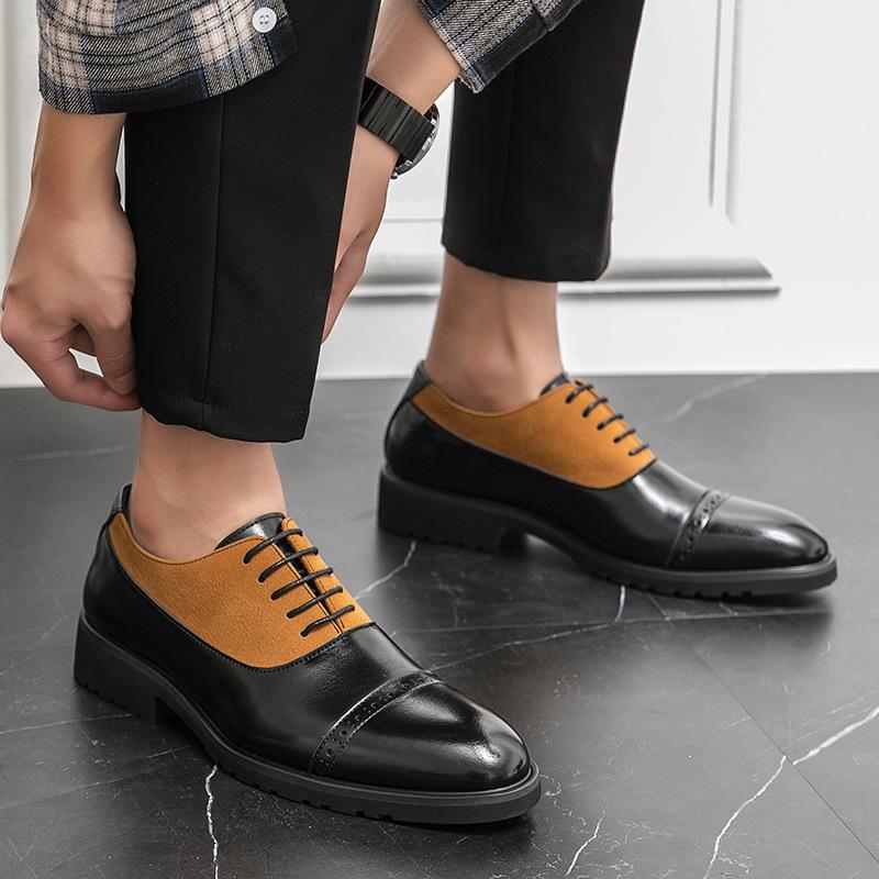 Foreign Trade Spring Business Dress Leather Shoes First Layer Cowhide Pigskin Inner Men's Shoes Thick Sole Height Increase Color Matching Work Shoes