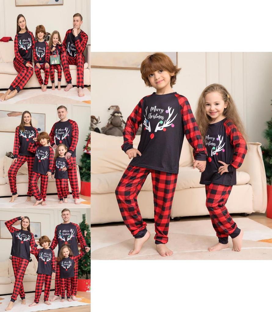 2023 New Arrival Plaid Alphabet Christmas Family Matching Pajama Set