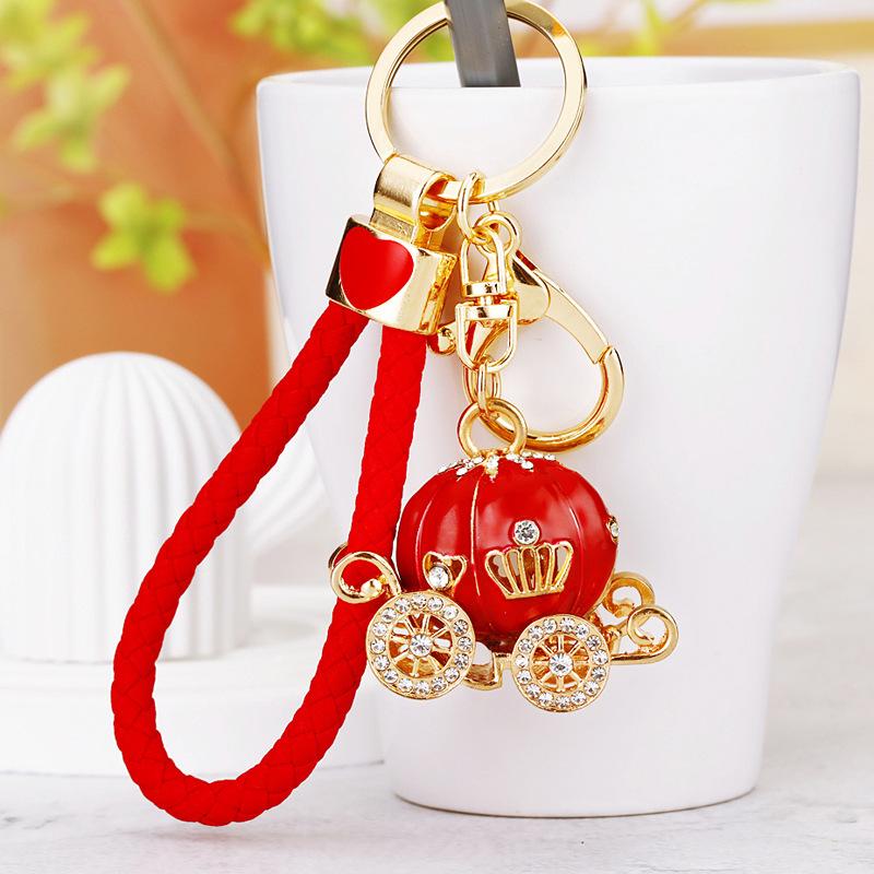Europe And America Sale Rhinestone Pumpkin Carriage Diamond Studded Advanced Exquisite Bag Pendant Keychains Bag Charm