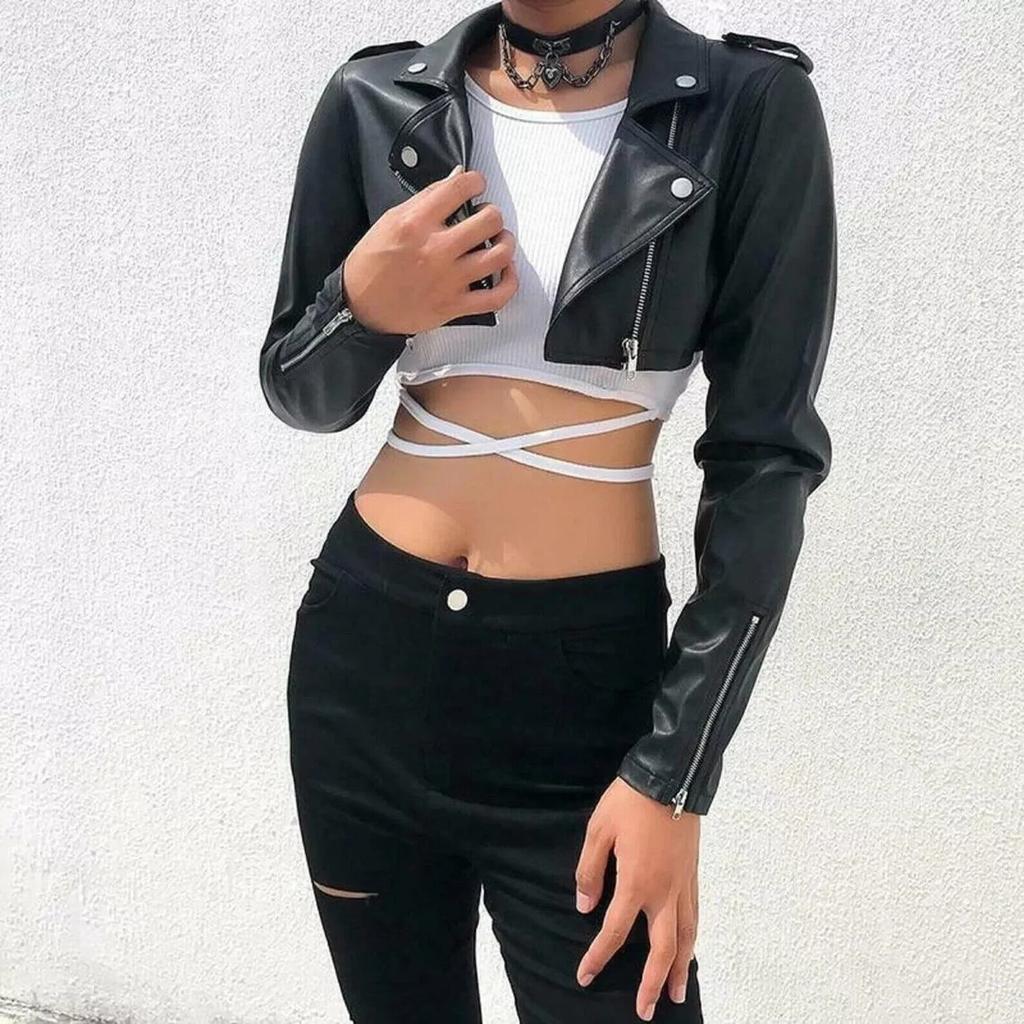 Women Black Crop Jacket Genuine Lambskin Leather Handmade Stylish Biker Motorcycle