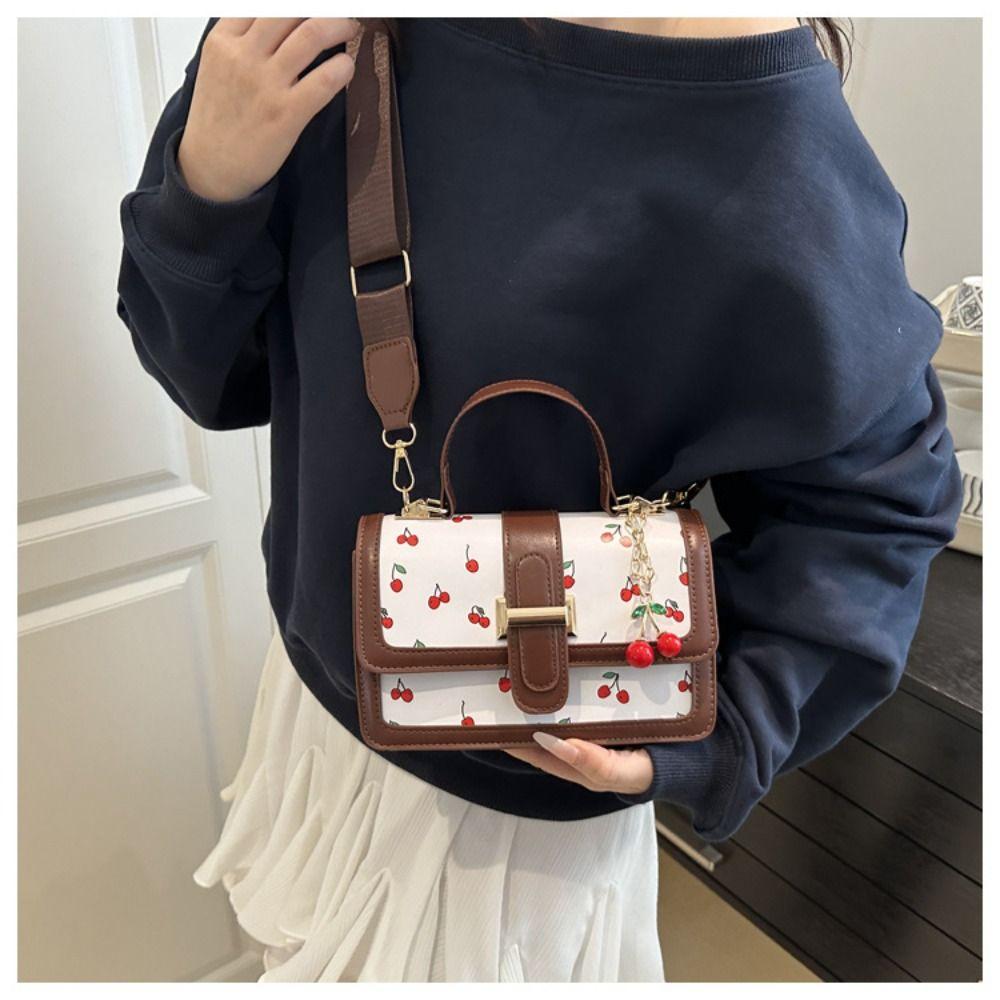 Cherry Pendant Cherry Crossbody Bag Korean Style Square Tote Bag Printed Shoulder Bag Outdoor