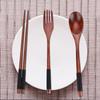 Wooden Chopsticks Spoon Fork Tableware Dinnerware 3pcs Set (with black thread)