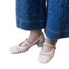 Super Soft Leather~ French Cool Single Shoes Women's Woven Hollow Hole Shoes Retro Shallow Mouth Side Hollow Breathable Mary Jane Shoes
