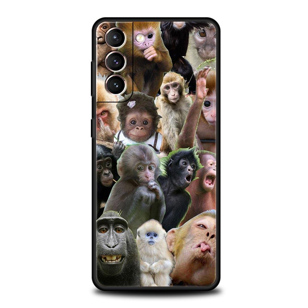 Cute Funny Monkey Soft Phone Case For Samsung Galaxy S25 Edge S24 Plus S23 FE S22 S21 S20 Ultra 5G S10 Black Protect Cover