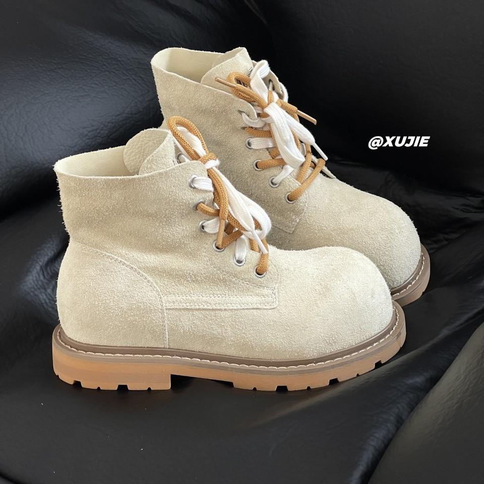 Leather thick-soled Martin boots women's autumn new retro casual short boots rhubarb boots