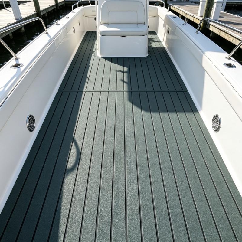 Foam Marine Decking Mat with Adhesive Underside, High-Density Cushioning and Grooved Texture for Direct Placement