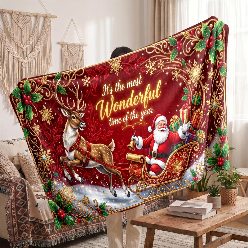 Christmas Flannel Throw Blanket Soft Warm Cozy For Sofa Bed Indoor Home Use Great Holiday Gift