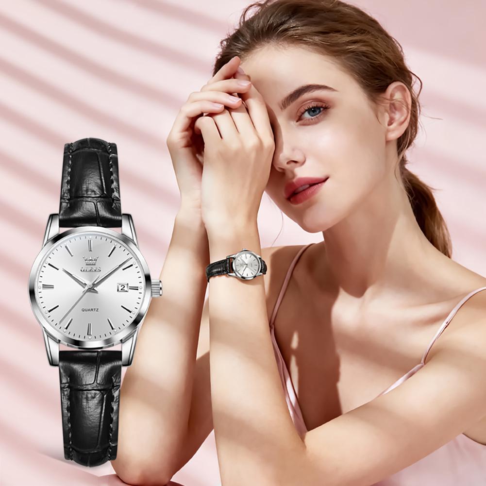 OLEVS Quartz Watches for Women Fashion Leather Strap Casual Woman Wristwatch Auto Date Waterproof Elegant Ladies Watches 6898