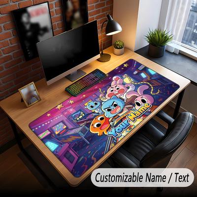 Custom Name Text Big Mouse Pad,Amazing World of Gumball Soft Non Slip Extended Desk Mat For Home Office