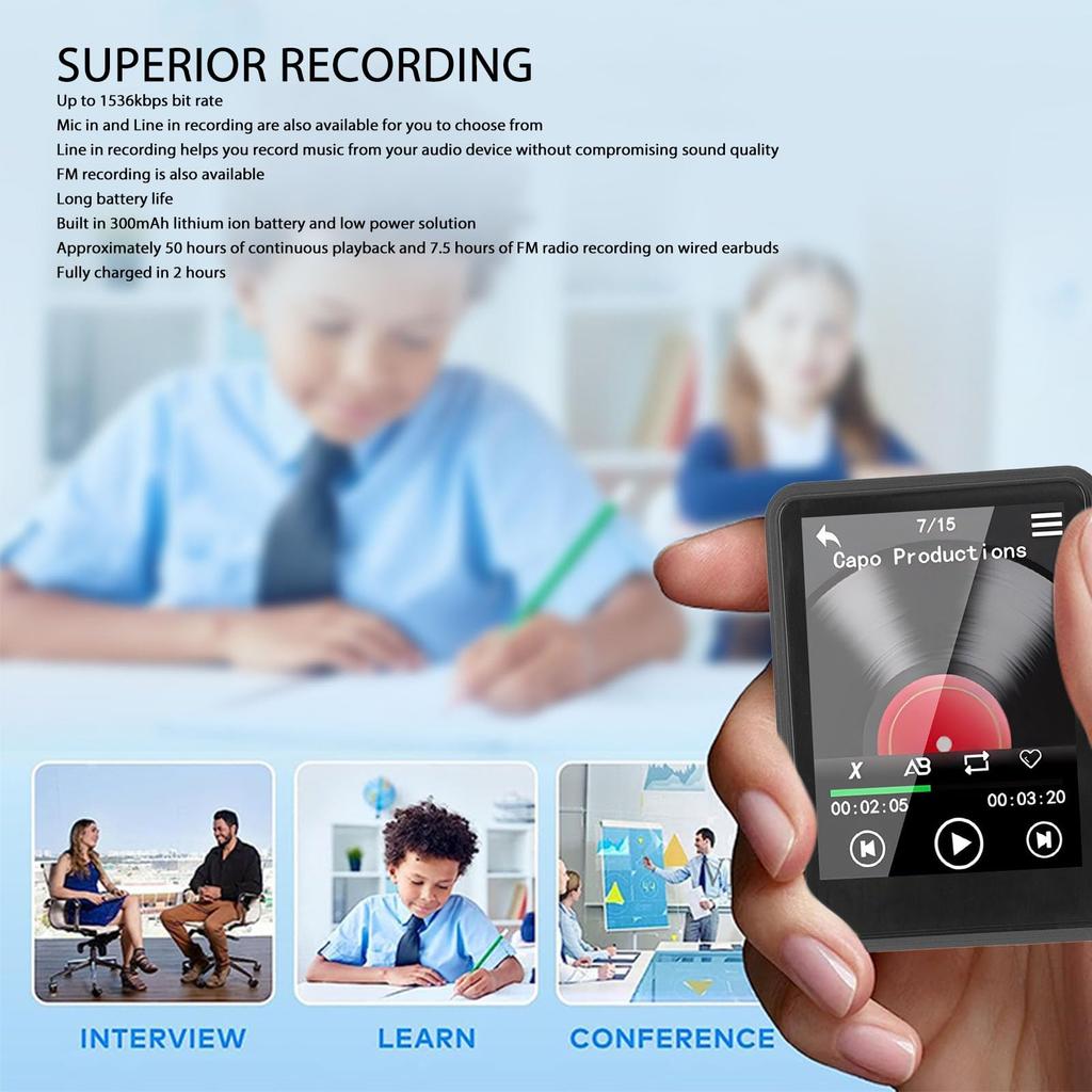 MP3 Player Bluetooth 5.3, 2.4 Full Touchscreen MP3 and MP4 Player, Portable Music Player with HIFI Lossless Sound, FM Radio Recording (No Memory Card)