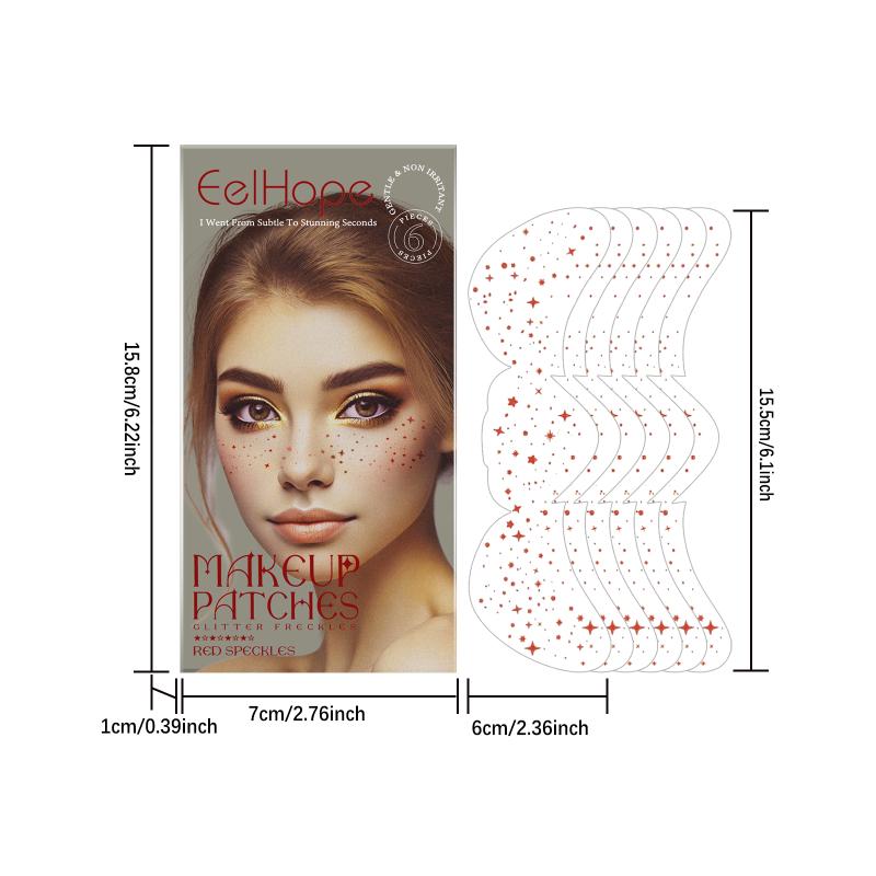 Red Irregular Glitter Freckle Sticker Waterproof Facial Spot Temporary Tattoo for Girls Women Festival Makeup