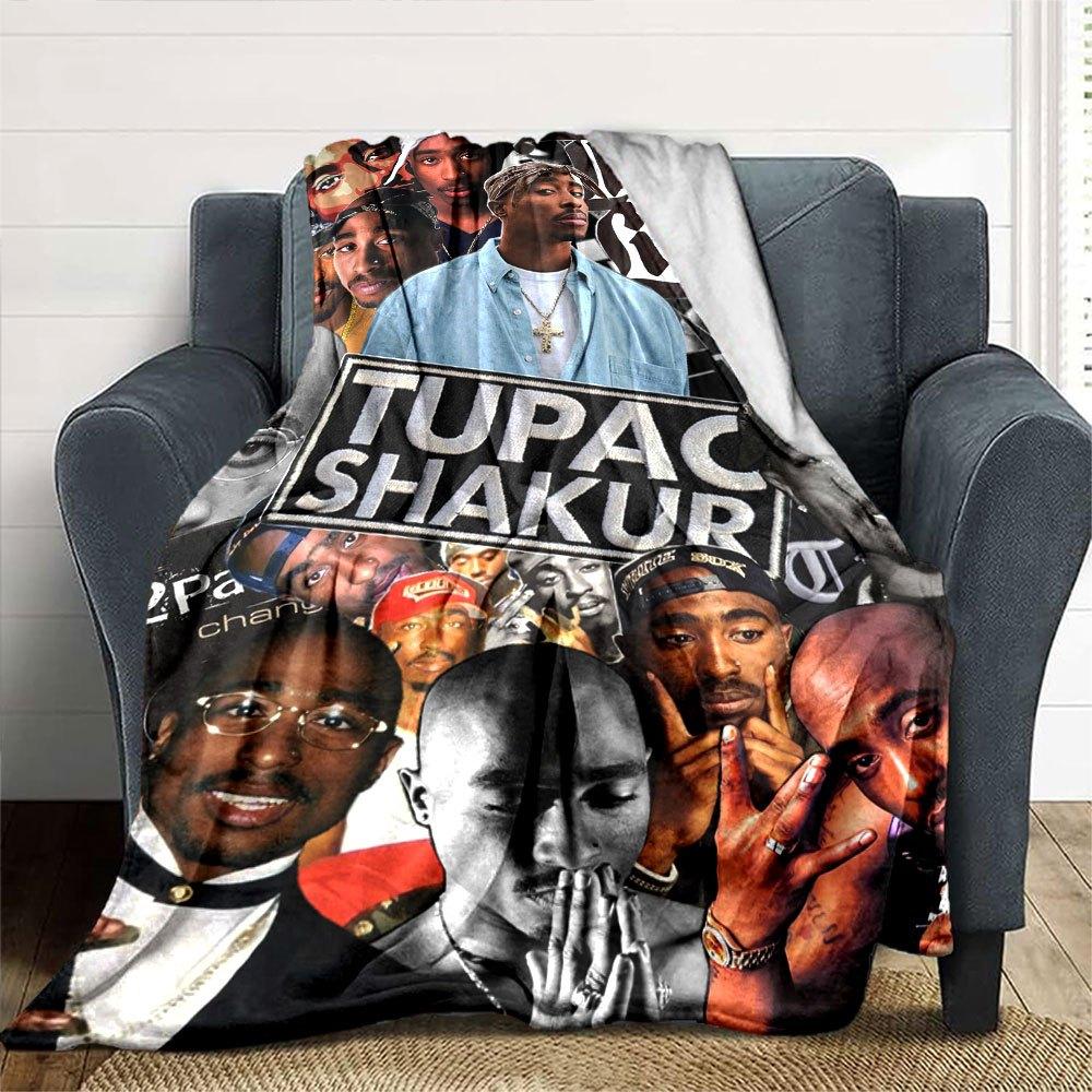 1pc 2PacHip Hop Blanket Soft Lightweight All Season Multi Purpose Throw for Sofa, Bed, Office & Picnics, French Style with Iconic Album Art & Quotes