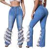 6935 European Style High Waist Micro Flare Denim Pants for Women