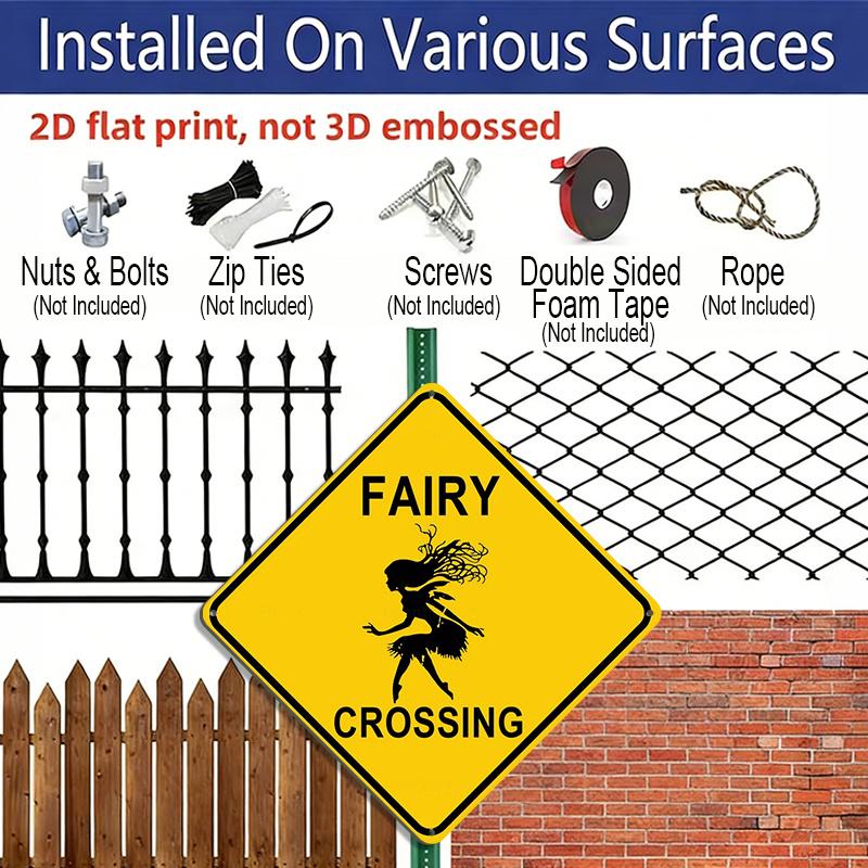 2D Flat 1pc- Vintage Metal Tin Sign Featuring A 2D Flat Design of Fairy Crossing People, Perfect for Decorating Bars, Cafes, Garages, or Any Room in