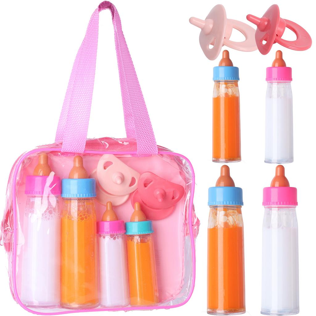 Baby Disappearing Doll Feeding Set Milk Juice Bottles Doll Feeding Set With Storage Bag Baby Bottle Pacifier Play House Toy