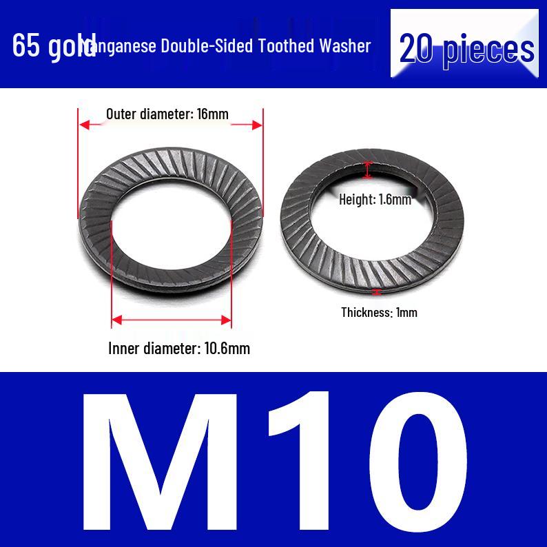 304 Stainless Steel DIN9250 Self-Locking Double-Sided Tooth Washer, Anti-Loosening & Anti-Slip, 65 Manganese Steel.