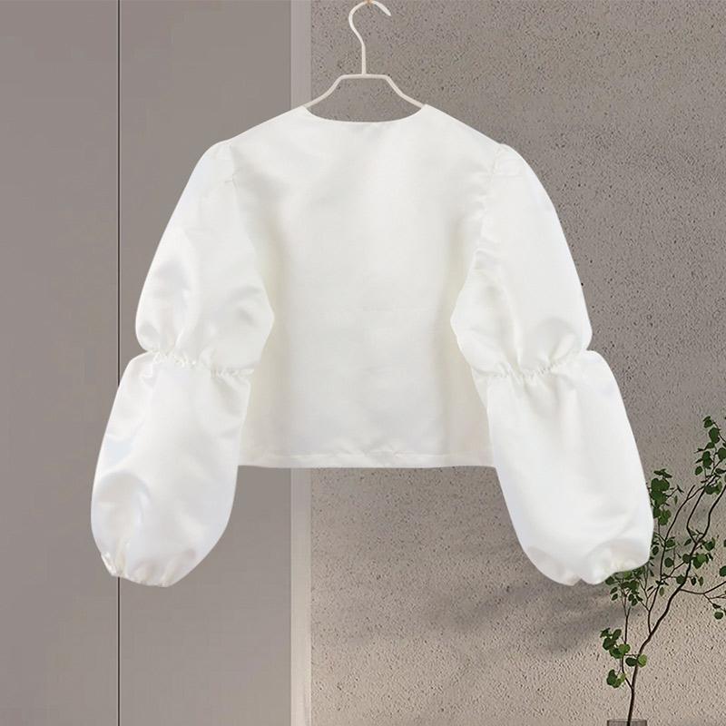 Camisa de Mujer de Color Sólido Holgada de Moda 2026 Primavera Casual Cuello Redondo Manga Abullonada Camisas de Dama Elegante Clásico Ropa Femenina Top
