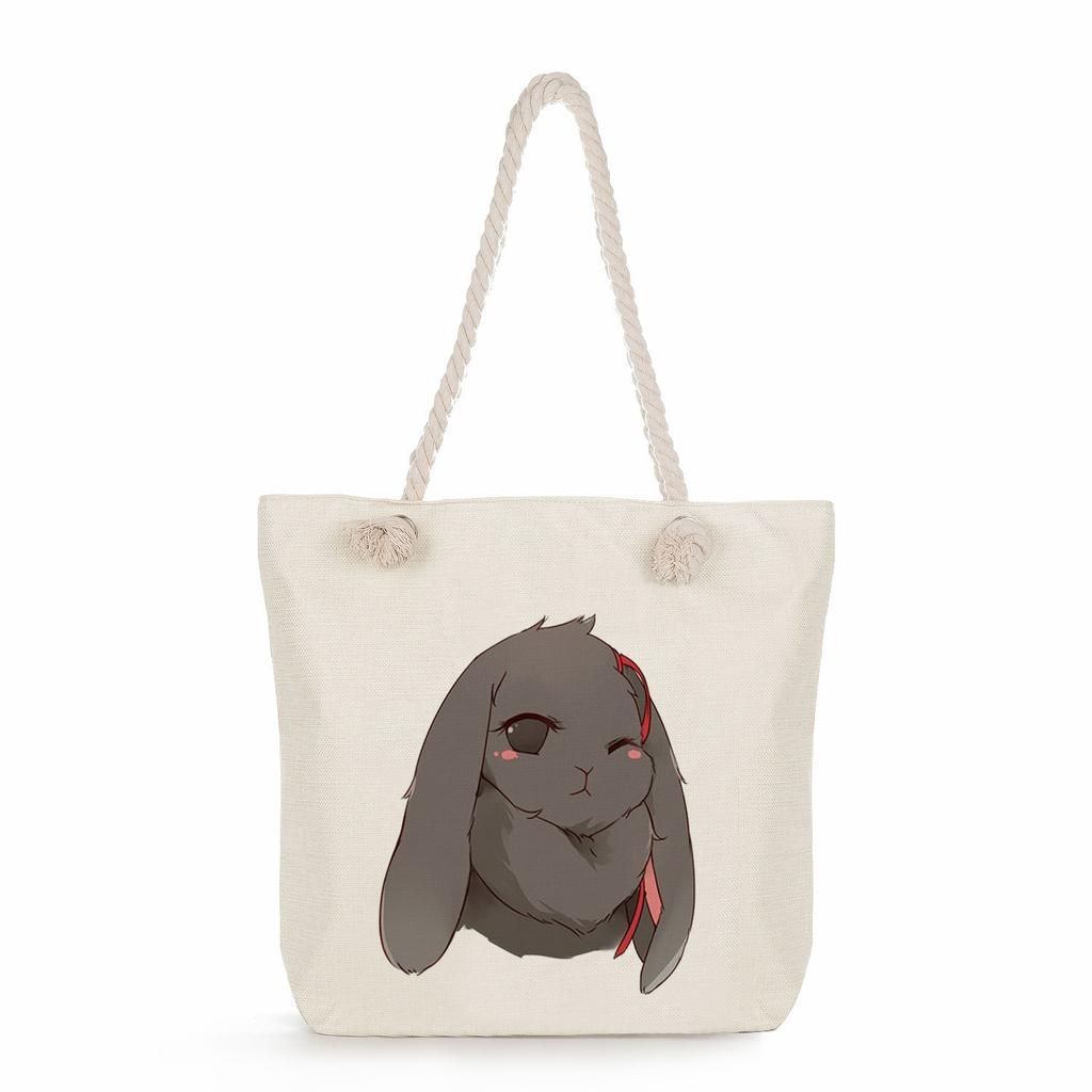 Sac de plage à bandoulière unique en corde épaisse avec imprimé lapin créatif 7247 CLE