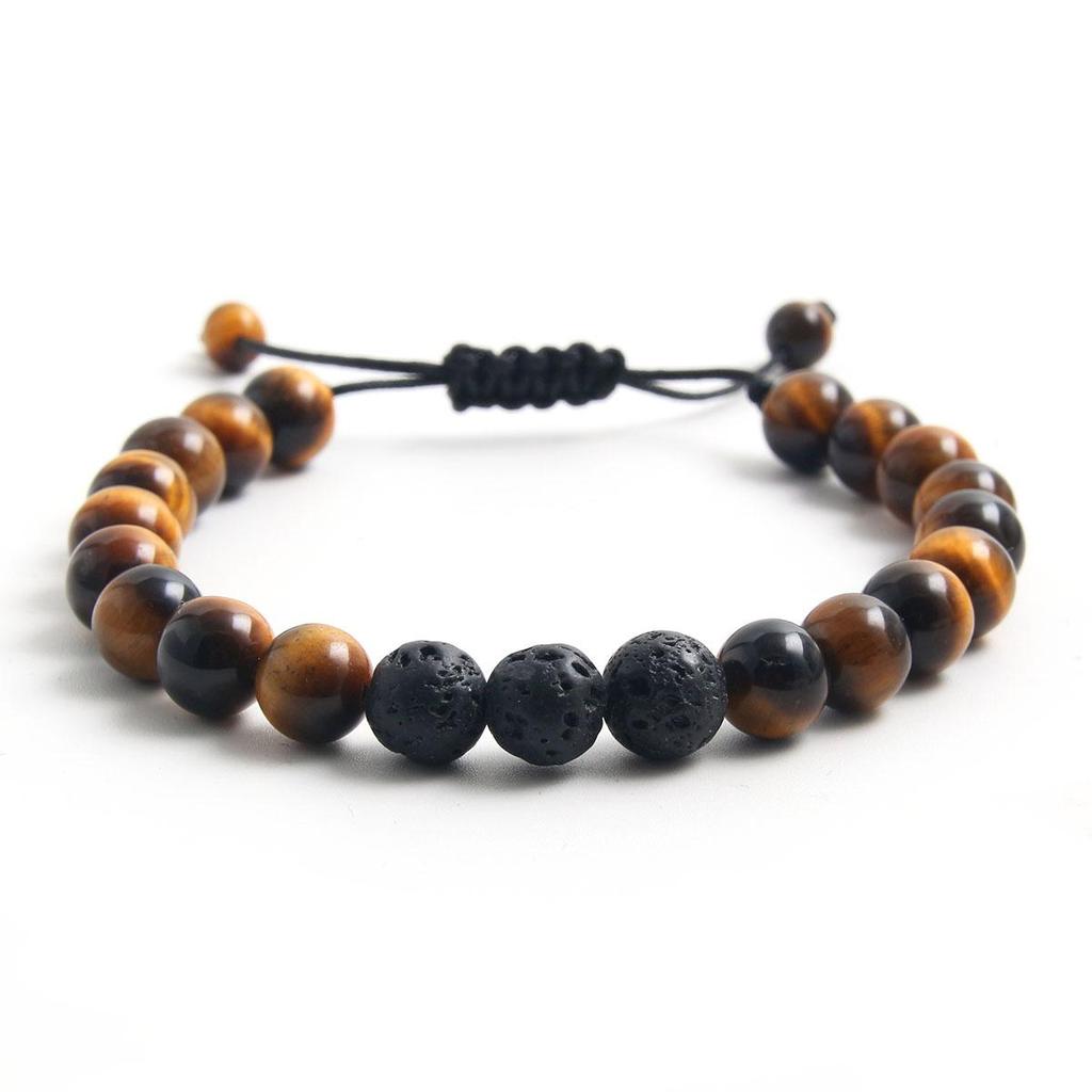 Unisex Tiger Eye & Volcanic Stone Adjustable Bracelet - Fashionable and Versatile