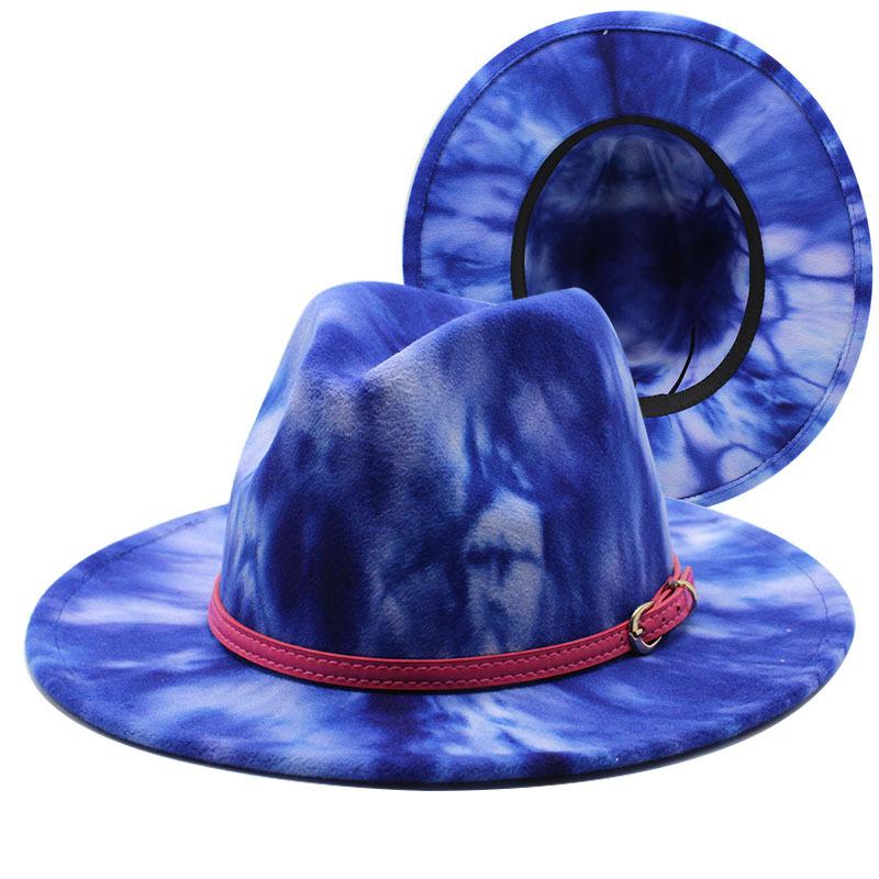 Spring Tie-Dye Woolen Top Hat Women'S Men'S Outdoor Travel Hat, Jazz Hat, Fedora Sun Hat