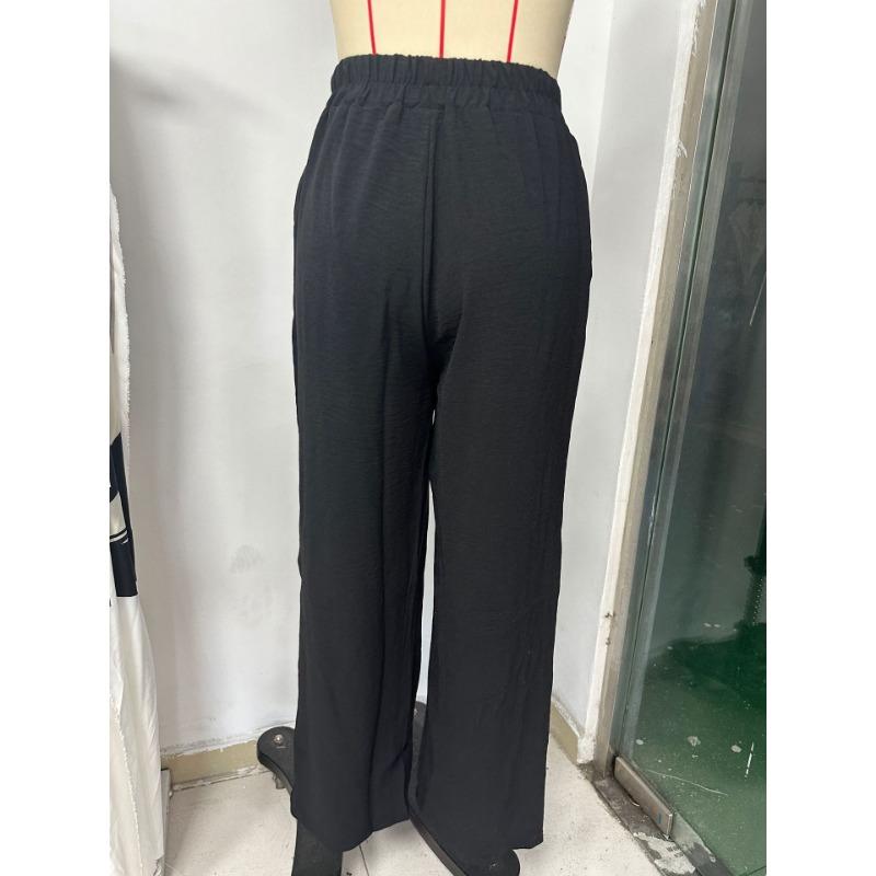 Dámské kalhotové módní jednobarevné kalhoty s elastickým pasem se širokými nohavicemi pro volný čas