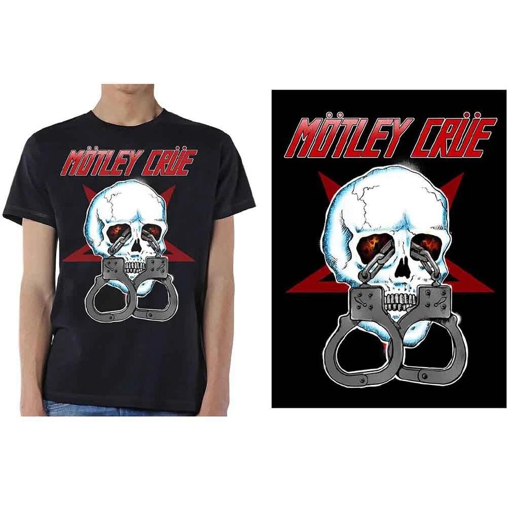 Motley Crue Unisex T-Shirt: Skull Cuffs 2 (Medium) 2XL