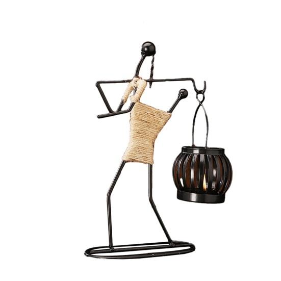 Human Figure Iron Candle Holder Handmade Metal Jute Rope Candlestick Nordic Boho Home Decor for Dining Table Bar Countertop Wedding Restaurant