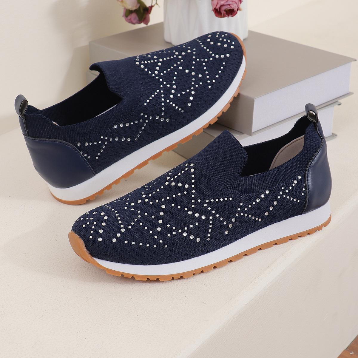 

Spring and summer new foreign trade large size women s platform single shoes rhinestone flying woven shoes breathable single shoes European and Ame 43 темно-синього кольору