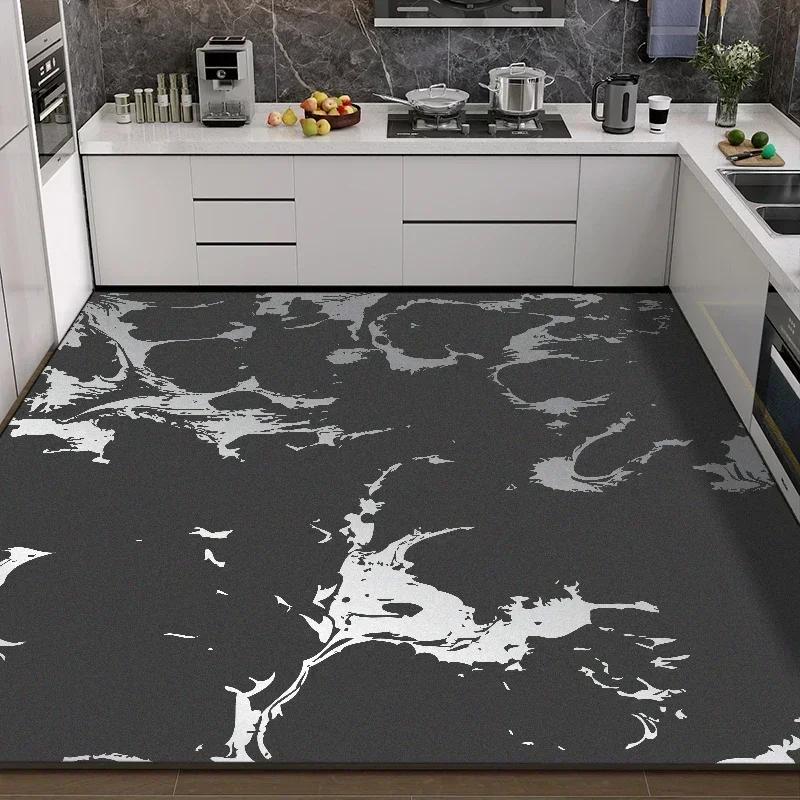 Kitchen Carpet Home Decoration Marble Pattern Floor Mat Large Area Non-slip Rug Oil-proof and Waterproof