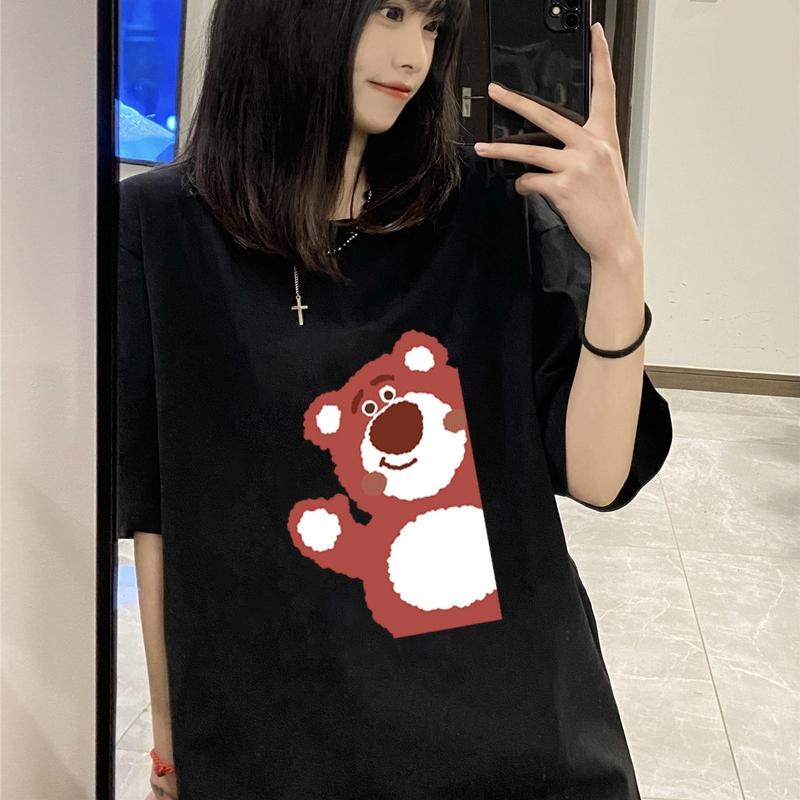 GMXIA Sommer Vintage Damen T-Shirt mit Aufdruck Reine Baumwolle Kurzarm T-Shirt Damen Ins Mode Locker Lässig mit Damenoberteil