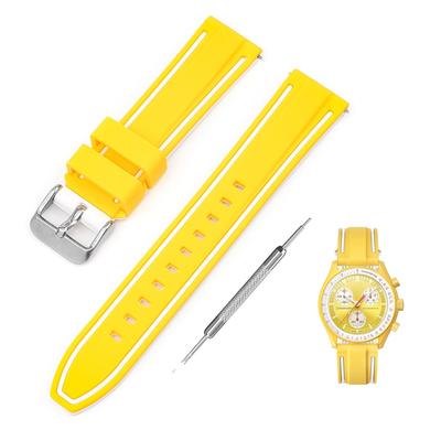 Jumpsunfun 20mm remienok na hodinky pre Swatch x OMEGA Speedmaster Silikónový remienok na hodinky s rýchloupínaním Náhradný Žlté a biele línie MoonSwatch, Nástroj,