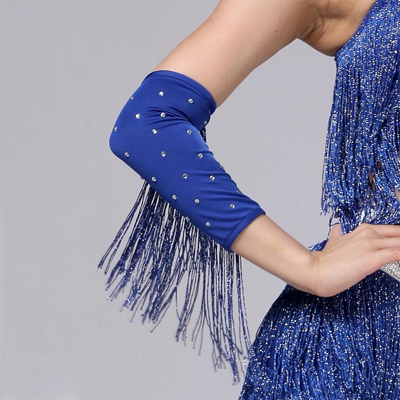 Women Latin Dance Stage Outfit Fringed Sleeves Shiny Rhinestone High Elastic Slim Fit for Dance Performance Competition Party Events