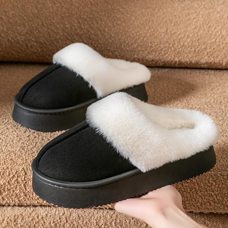 Damen- und Herren-Baumwollpantoffeln mit Plüschfutter - Warm, Rutschfest, Dicke Sohle, Wasserdicht, Geruchshemmend, Für den Innen- und Außenbereich