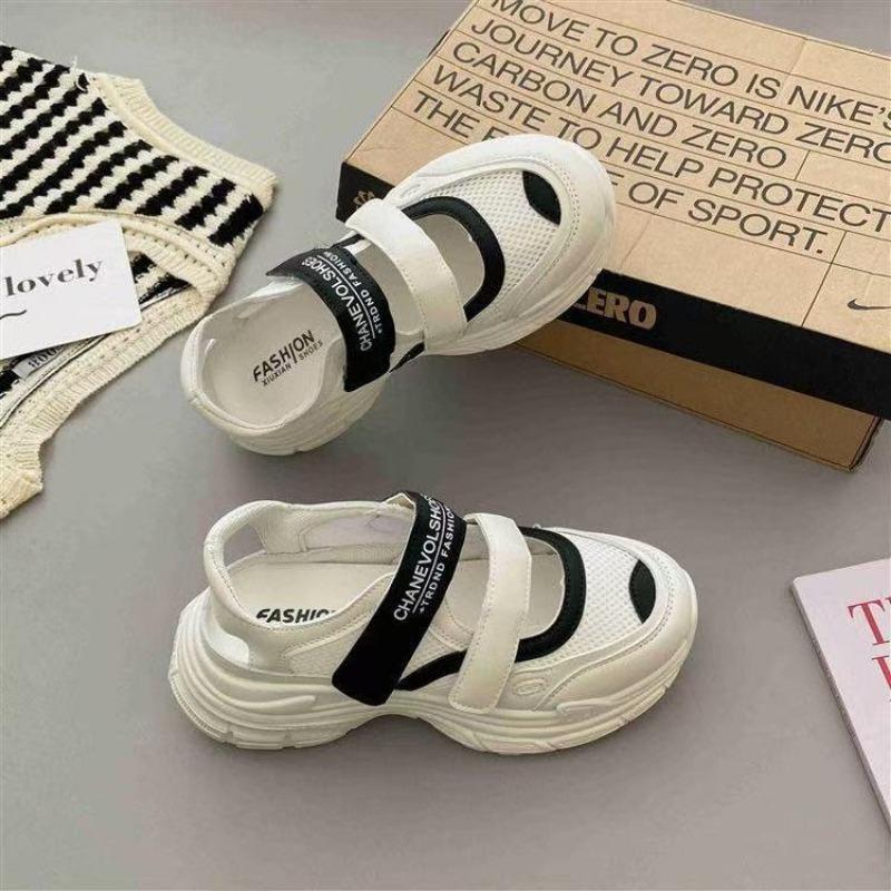 Spring and summer new mesh breathable hollow bag head sandals thick sole heightening sports sandals