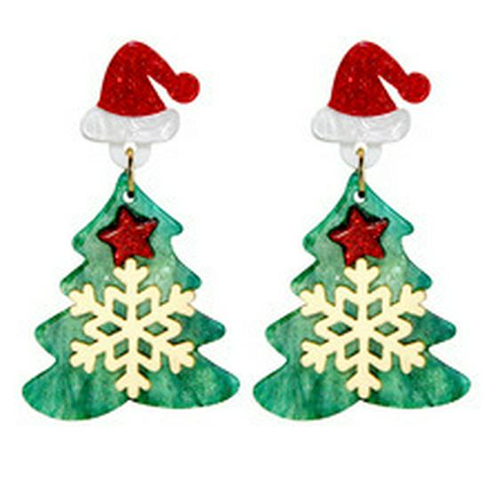 Christmas Cartoon Style Heart & Snowflake Earrings with Candy Cane Design