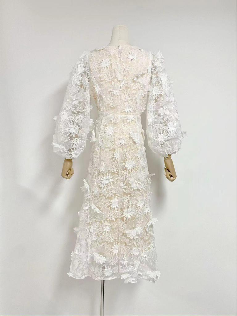 Australian Summer 2024 Floral Round Neck Hollow Waist Long Dress for Women