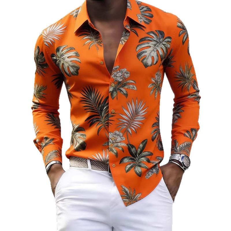 

Men s White Bee Floral Print Long Sleeve Autumn Casual Shirt XL