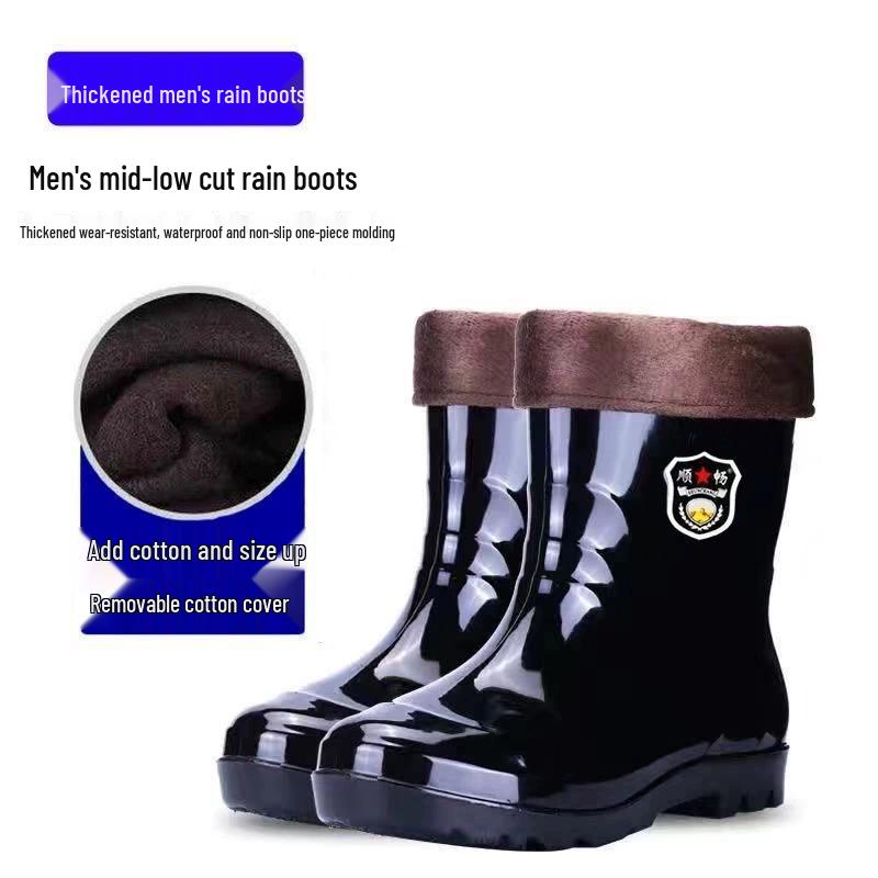 Men's Non-Slip Water-Resistant Work Boots: High-Top, Thick, Durable, Velvet-Lined for Construction and Kitchen Safety