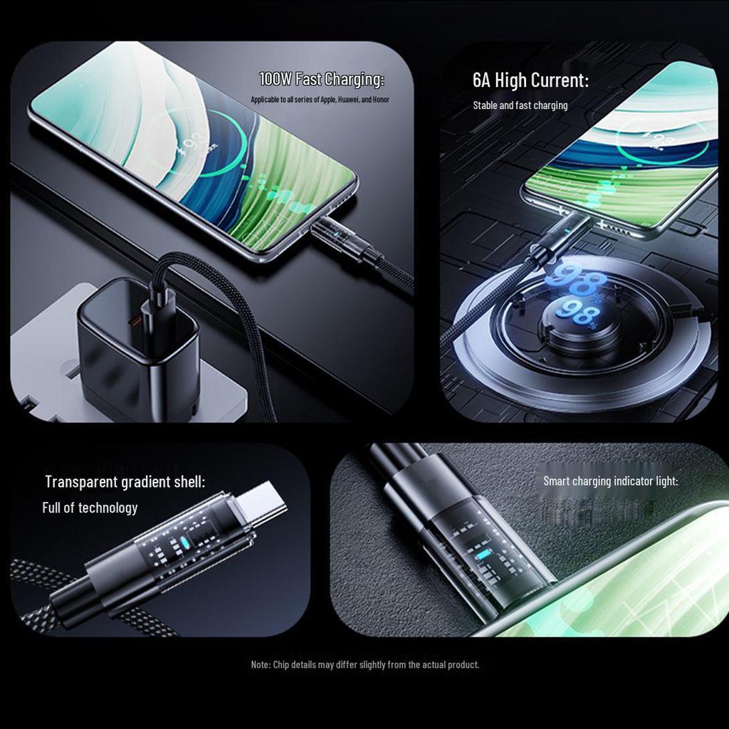 Transparent 240W Super Fast Charging USB-C Cable for Huawei Honor 10A Flash Charging Data