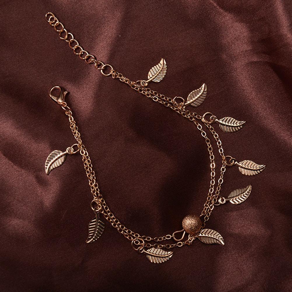 Women Double Chain Leaves Pendant Anklet Foot Bohemian Handmade Beads Anklets Foot Gothic Jewelry