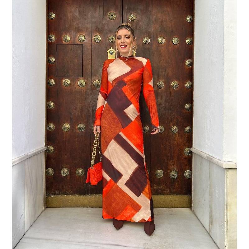 

Женский стиль, модное многоцветное платье из тюля с длинными рукавами и высоким воротником