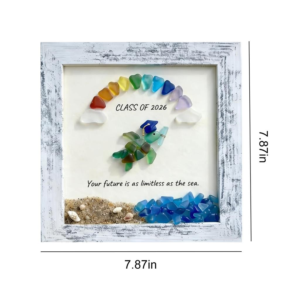 Sea Glass Graduation Frame Decor Class of 2026 Keepsake Gift Sea Glass Wall Art for Home Decoration Bookshelf Office