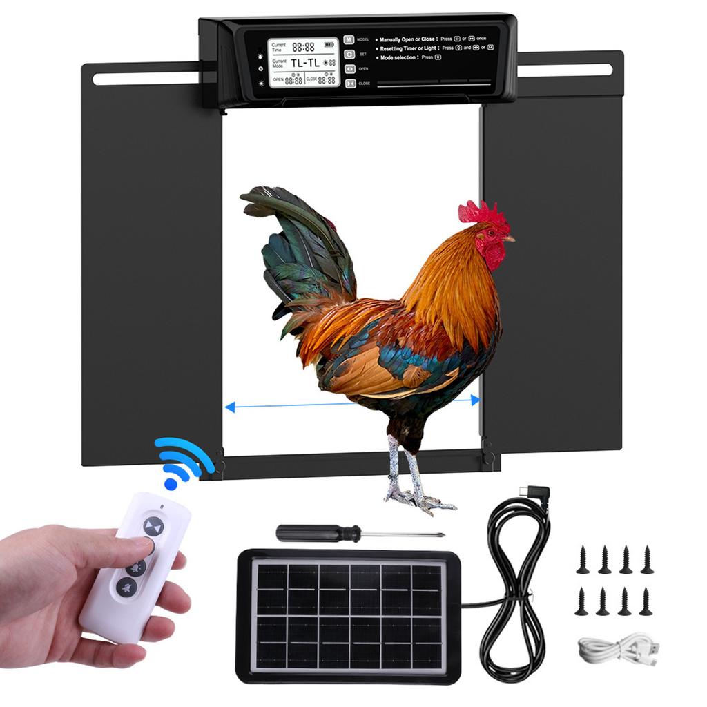 Automatic Chicken Coop Door, Solar Powered Aluminum Alloy with Light Sensor Timer Remote Control Anti Pinch Tech, for Home Farm Poultry