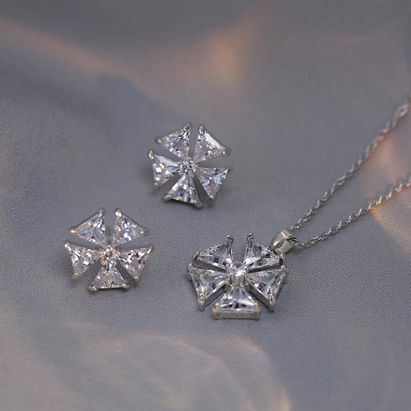 Women’s Colorful Zircon Geometric Necklace Set in Titanium Steel - Trendy Fashion Design