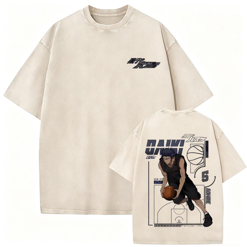 Anime Kurokos Basketball Vintage Washed Tshirt Cool Manga Aomine Daiki Print T Shirt Men Women Casual Retro Oversized Tshirts