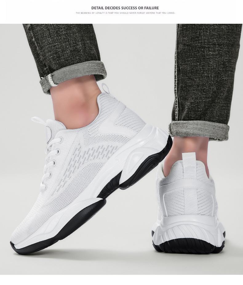 Invisible 8CM Height Increasing Men's Shoes - Breathable Flyknit Low Heel Running Casual Sneakers for Spring & Autumn.