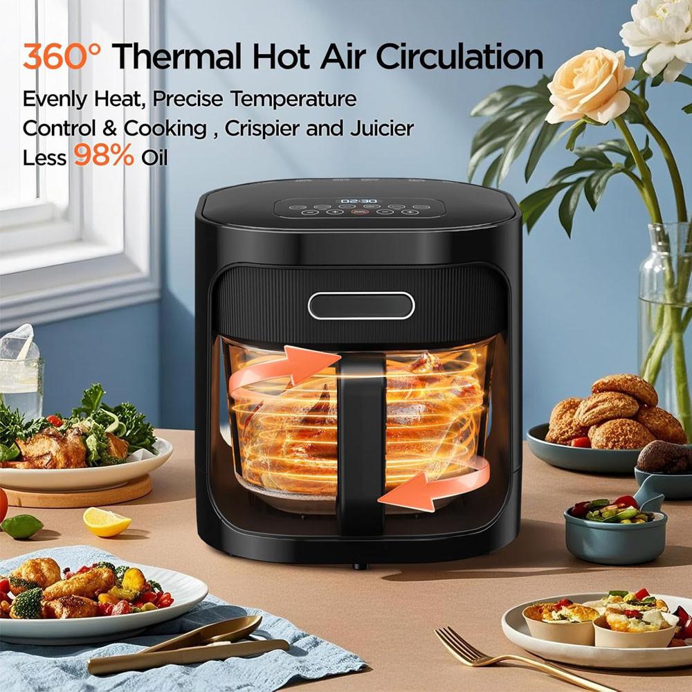 6L Large Capacity LED Digital Touch Screen Transparent New Glass Gall Bladder Multi-function Air Fryer Air Fryer