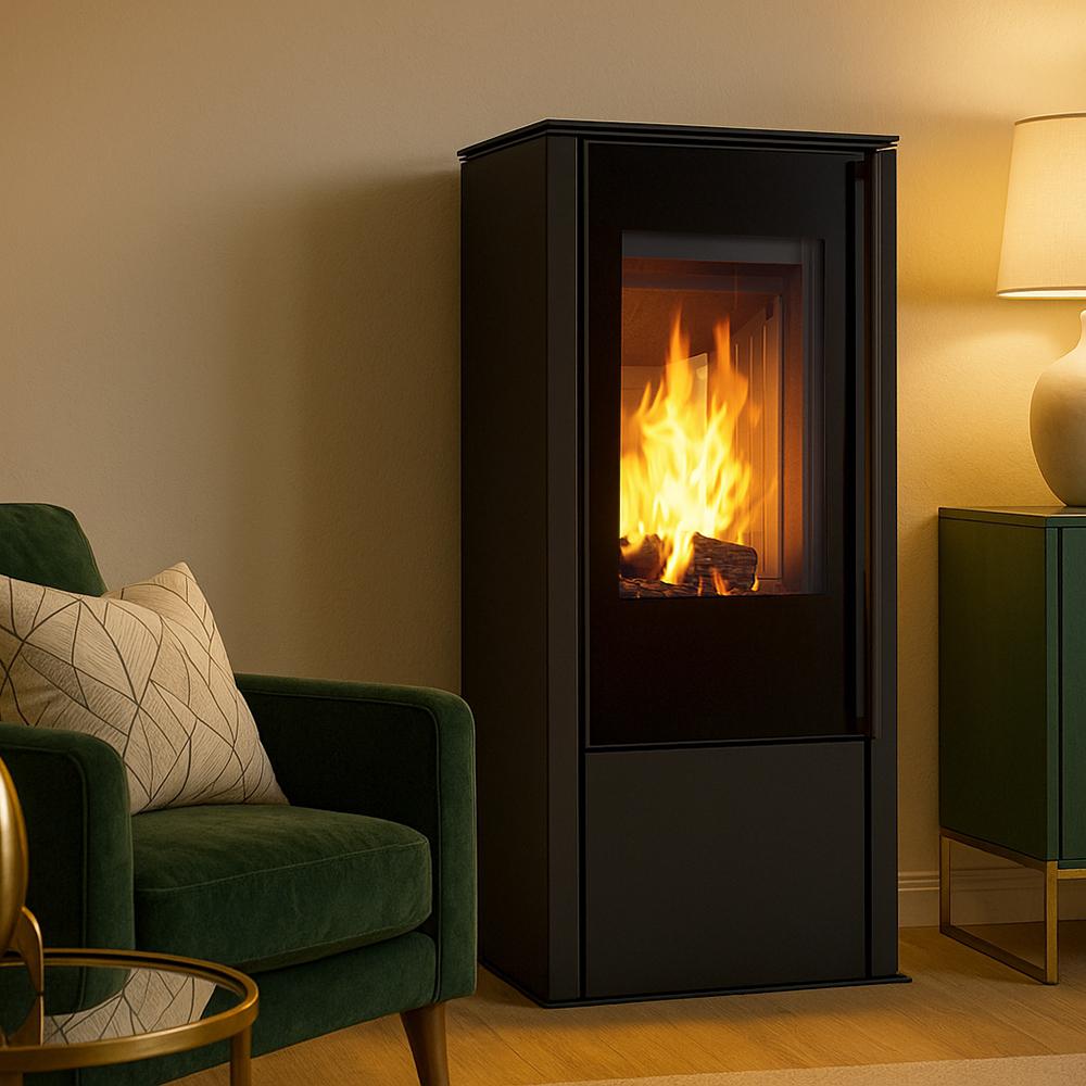 Wood burning steel stove KRATKI HATI Ø 150 5,5 kW black thermotec