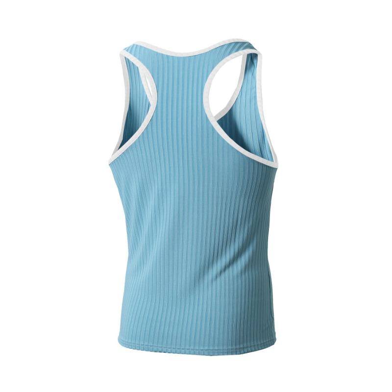Canotta Sportiva da Fitness da Uomo Slim Fit a Righe Verticali Color Block in Maglia con Schiena a Racer
